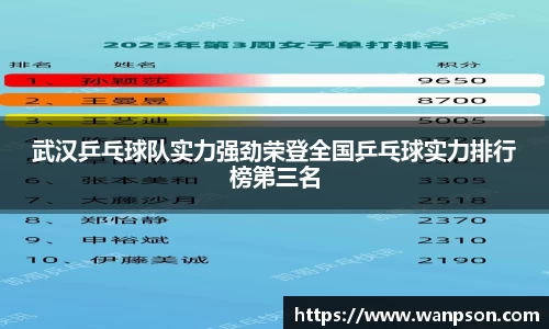 武汉乒乓球队实力强劲荣登全国乒乓球实力排行榜第三名